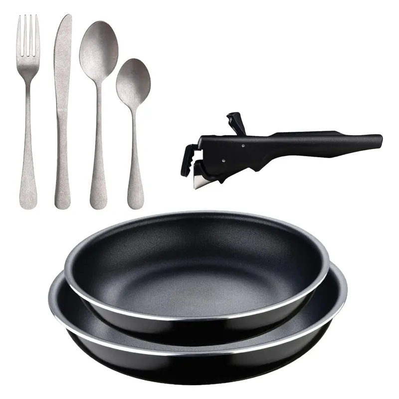 Sartenes Ø22Ø26cm inducción Click&Cook y Set de 16 cubiertos - Cocina