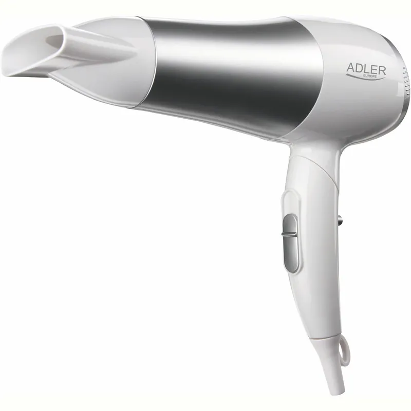 Adler AD2225 Secador de Pelo de Viaje, Plegable, Compacto, 2 Niveles Temperatura / Velocidad, Boquilla 360º, 2200, Blanco/Gris - Electrodomésticos