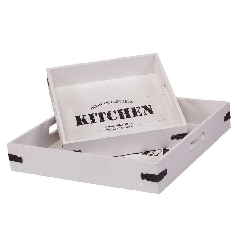 Set 2 bandejas de madera con lacado blanco - Cocina