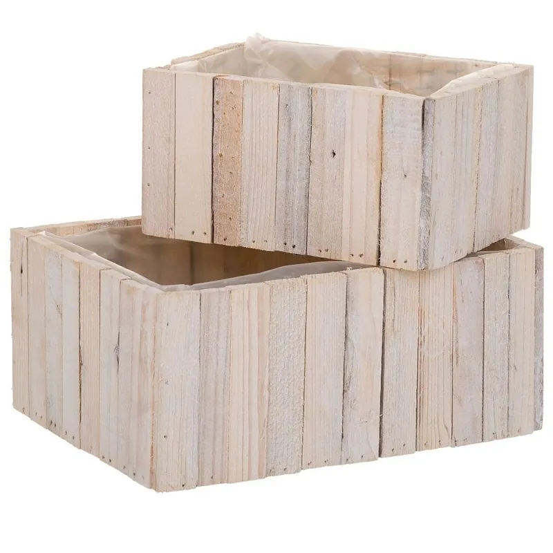 Set 2 Cestos Rectangulares de madera marrónes - Decoración