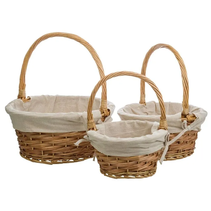 Set 3 cestas de mimbre marrones forrados - Decoración
