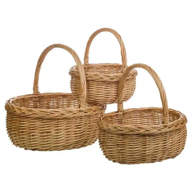Set 3 cestas de mimbre natural marrón - Decoración