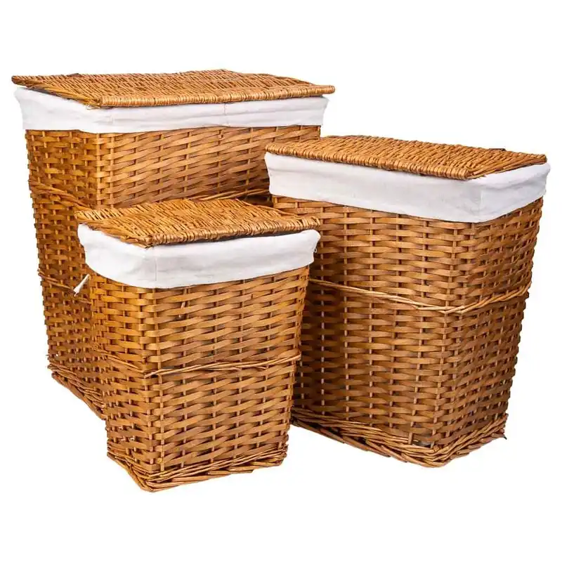 Set 3 cestos de ropa de mimbre marrones - Baño