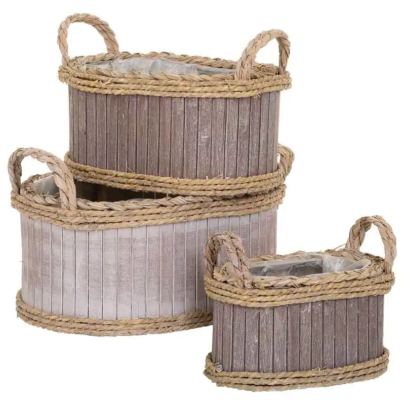 Set 3 Cestos ovalados de madera grises - Decoración