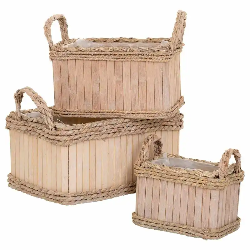 Set 3 Cestos ovalados de madera marrónes - Decoración