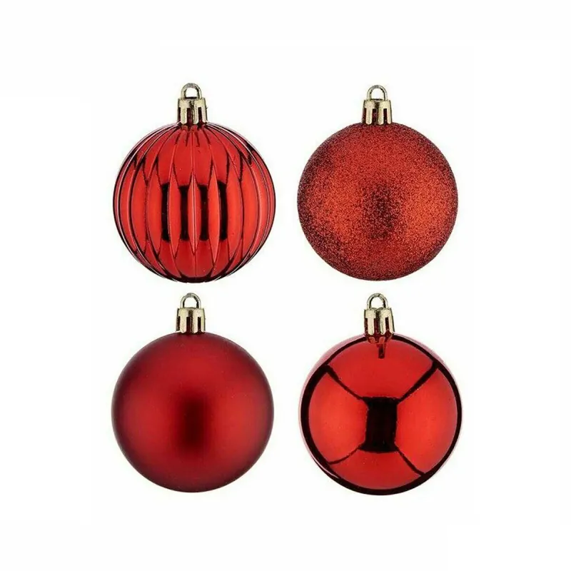 Well Home Set de 100 Bolas de Navidad color Rojo en tubo PET con diferentes diseños y acabados - Decoración