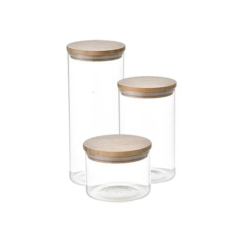 Set de 3 Botes San Ignacio Cristal Transparente Bambú - Cocina