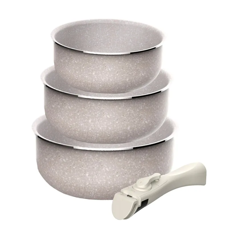 Juego de 3 cacerolas Ø16Ø18Ø20 cm aluminio prensado con recubrimiento ILAG antiadherente y mango extraíble - Cocina