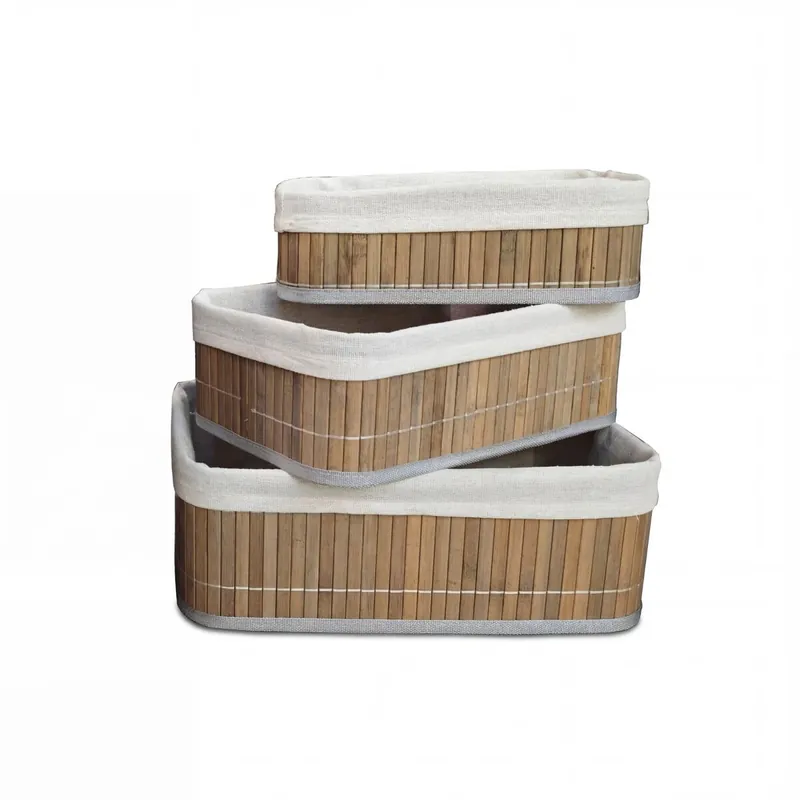 Set de 3 cestas MAR bambú gris y blanco - Decoración