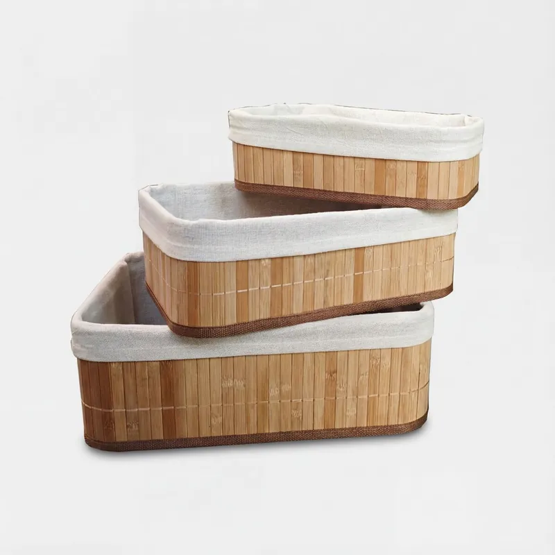 Set de 3 cestas MAR bambú natural y blanco - Decoración