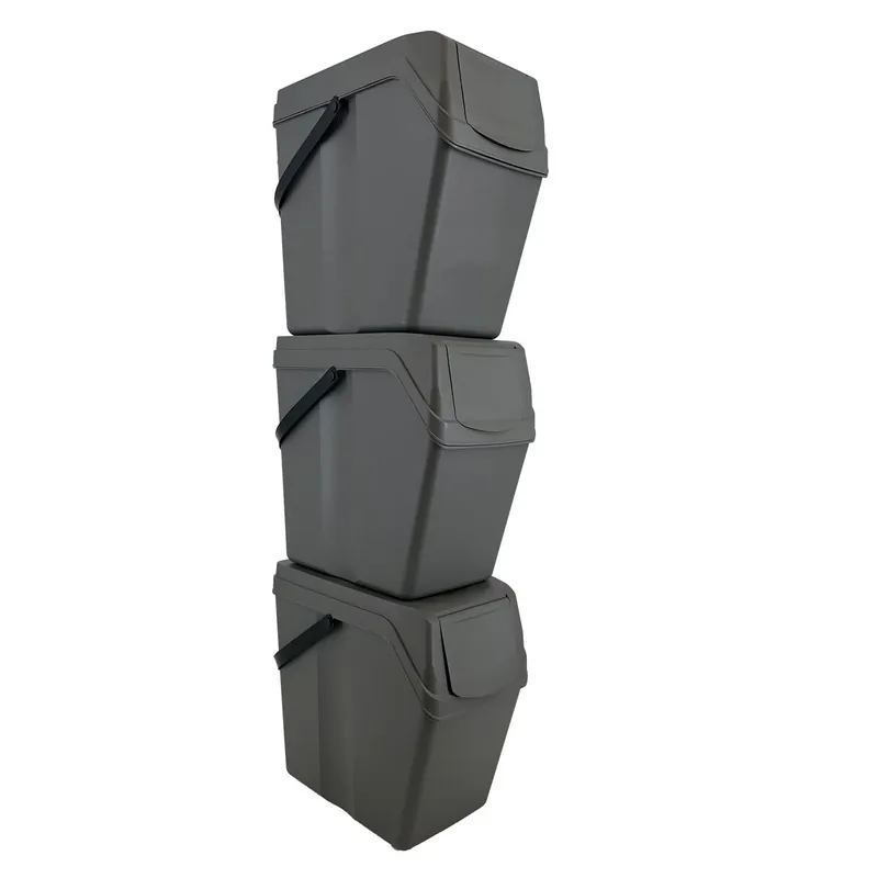 Set de 3 cubos de basura KEDEN SORTIBOX para reciclado, gris, volumen 3x25L - Baño