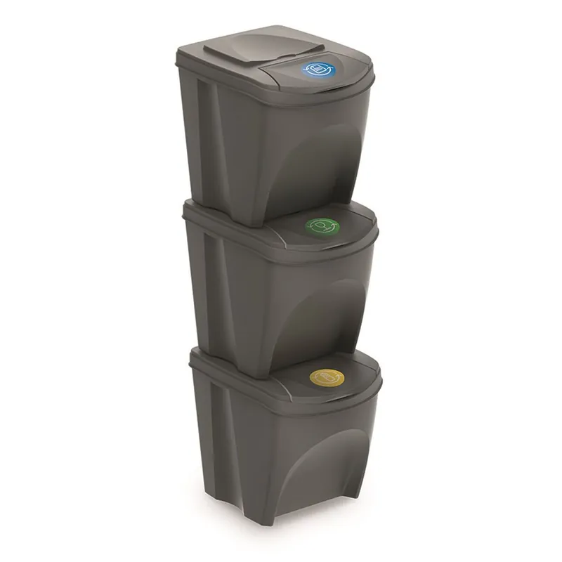 Set de 3 cubos de basura KEDEN SORTIBOX papelera reciclaje, gris, volumen 3x25L - Baño