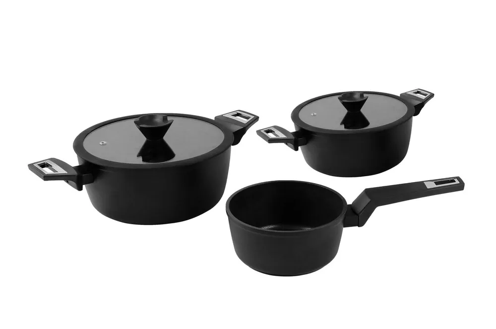 Set de 3 ollas de aluminio BLACK diámetro 28, 24 y 20cm marca FAR - Cocina