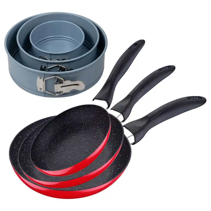 Set de 3 sartenes San Ignacio con revestimiento en mármol Ø16 cm Ø20 cm Ø24 cm+Juego de 3 moldes de horno redondos Ø12Ø18Ø22cm - Cocina
