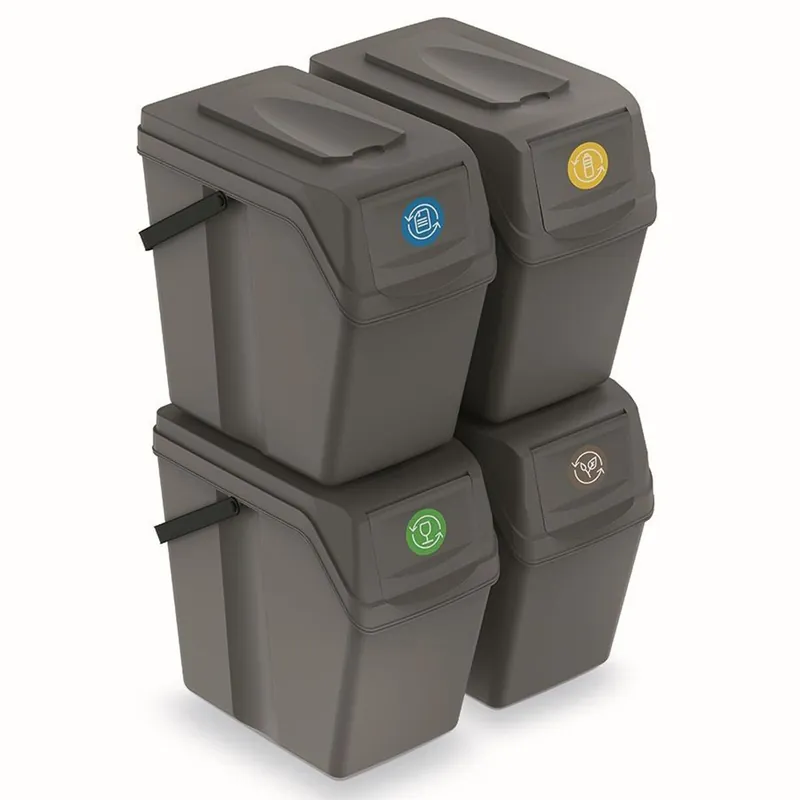 Set de 4 cubos de basura KEDEN SORTIBOX para reciclado, gris, volumen 4x25L - Baño