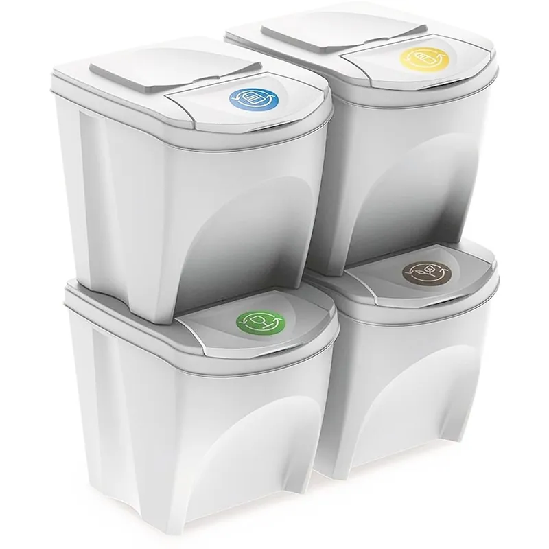 Set de 4 cubos de basura KEDEN SORTIBOX papelera reciclaje, blanco roto, volumen 4x25L - Baño