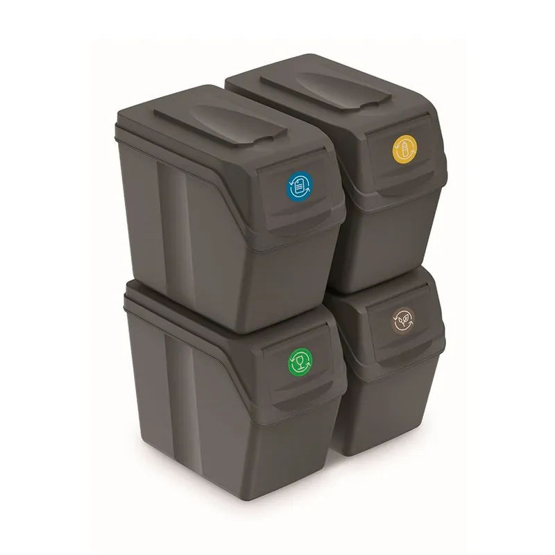 Set de 4 cubos de basura KEDEN SORTIBOX para reciclado, gris, volumen 4x20L - Baño