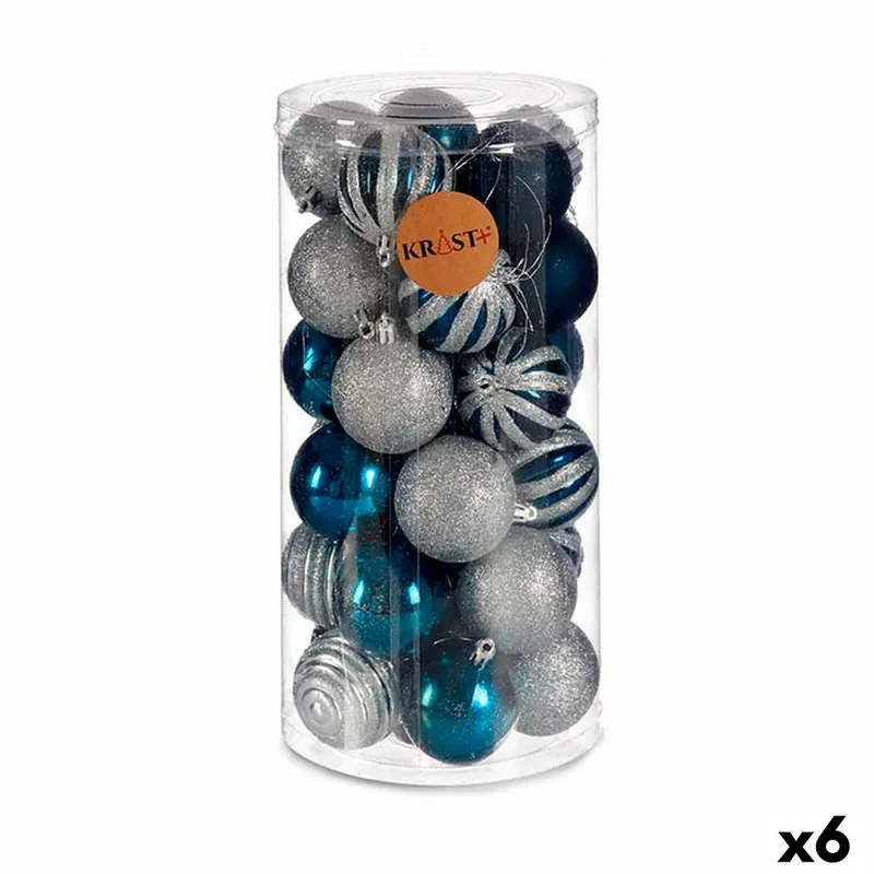 Set de Bolas de Navidad Azul Plateado Plástico Ø 6 cm (6 Unidades) - Decoración
