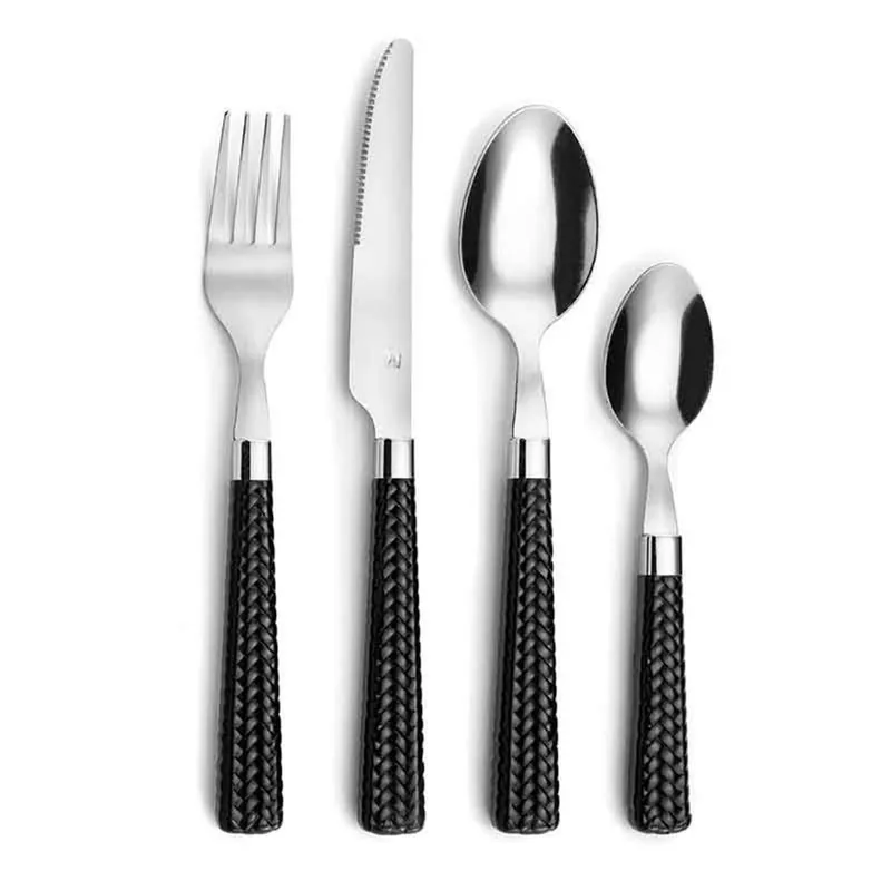Set de 24 cubiertos Paille Amefa mango trenzado negro - Cocina