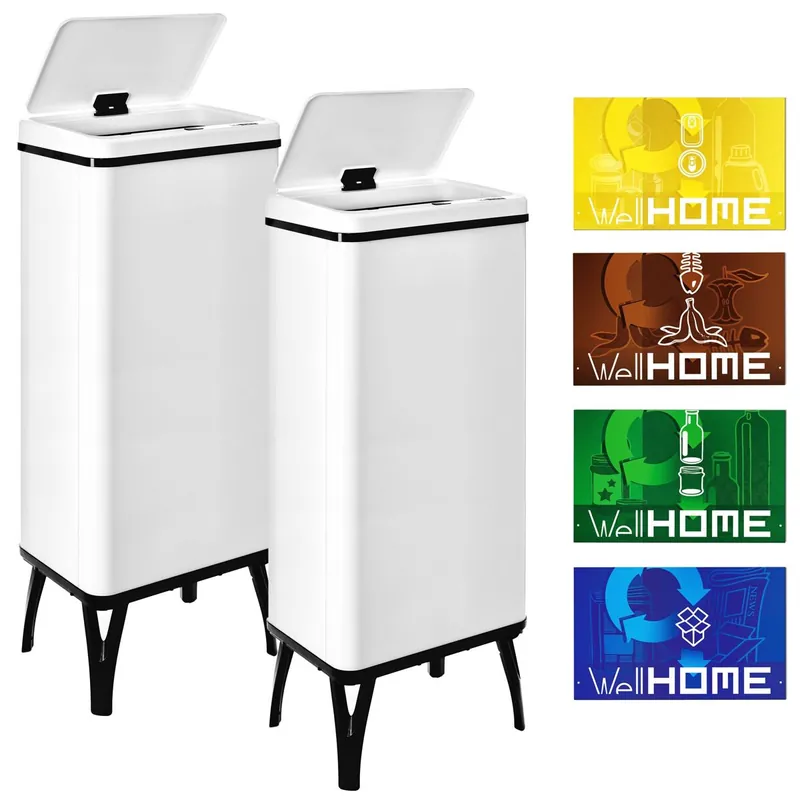 WELL HOME MOBILIARIO & DECORACIÓN 2 Cubos de basura inteligente de 60L c/u, Alto: 95,5 (x35,5x26), blanco con etiquetas magnéticas - Baño