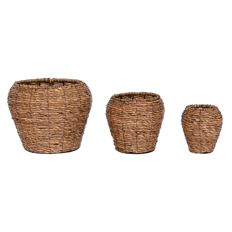Set de Maceteros Home ESPRIT Marrón Metal Fibra 41 x 41 x 32 cm - Decoración