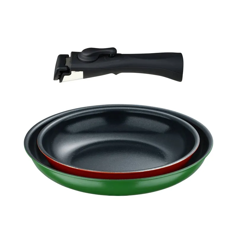 Bergner Click&Cook Juego de 2 Sartenes Ø22Ø26cm Aluminio prensado 2 Colores + Mango desmontable - Cocina