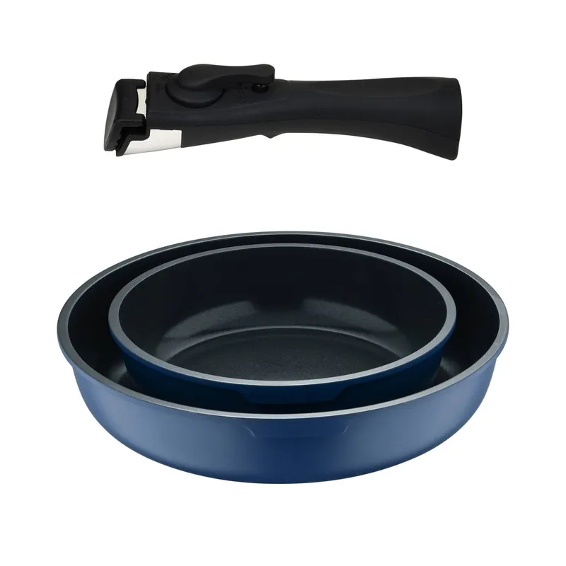 Bergner Click&Cook Juego de 2 Sartenes Ø22Ø26cm Aluminio fundido Azul + Mango desmontable - Cocina