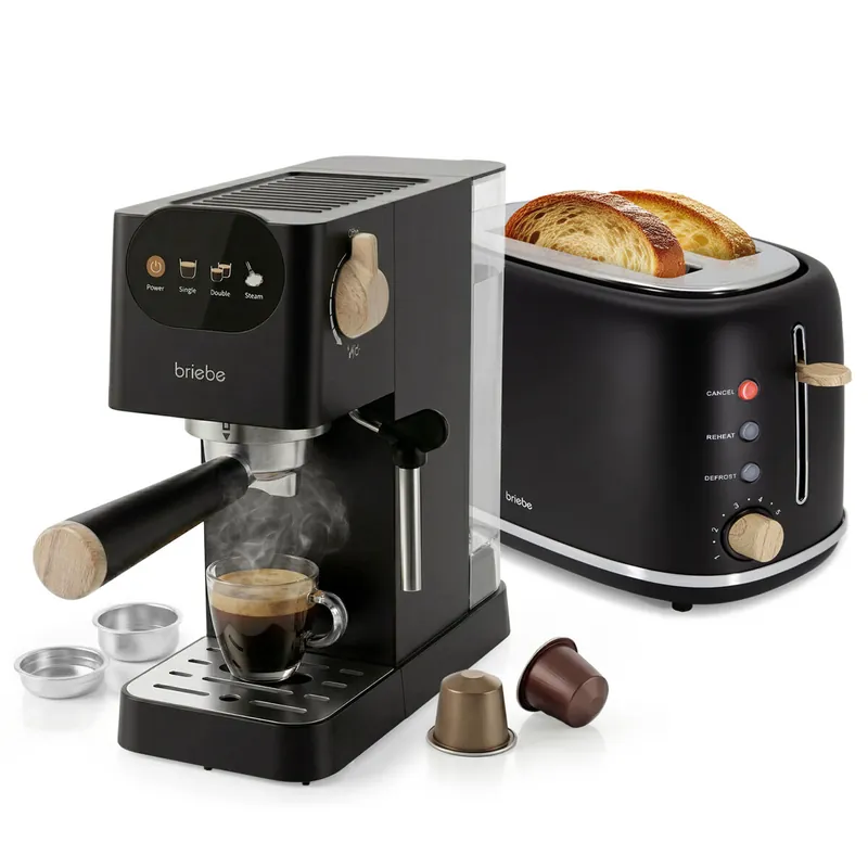 Briebe SKT1221WHT Nordic Set Cafetera 20 Bares Cápsulas, Café Molido Espumador Leche Tostadora 2 Rebanadas Anchas, 1350, Blanco - Electrodomésticos