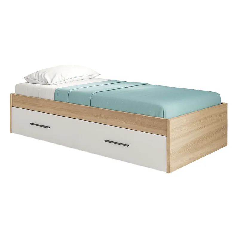 Pack Muebles Dormitorio Juvenil (Cama Nido 90x190 + Mesita de Noche + Sinfonier) Roble Cambrian y Blanco Mate - Descanso