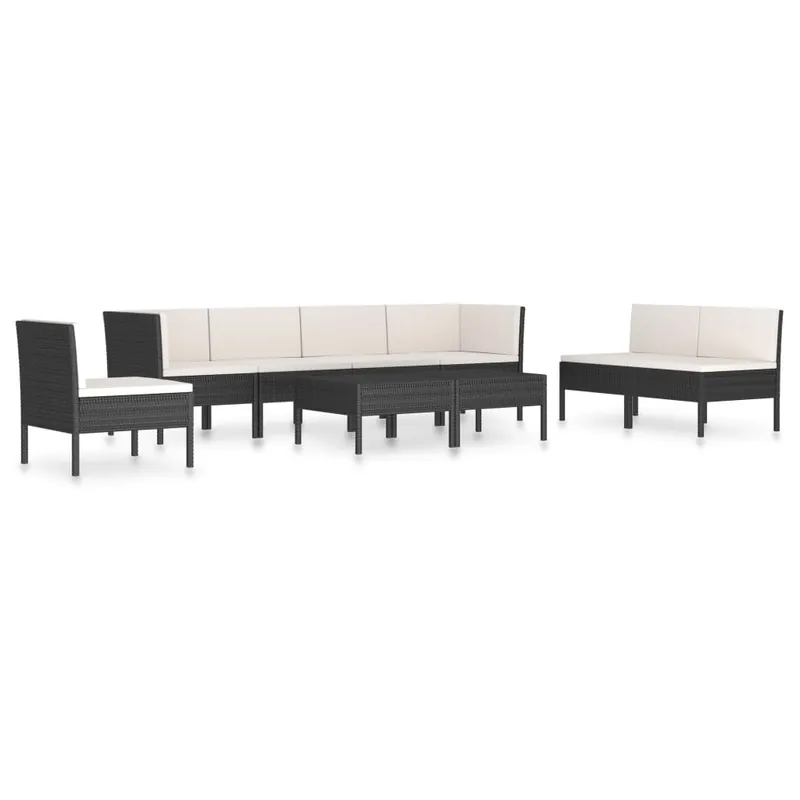 Set de muebles de jardín 9 pzas y cojines ratán sintético negro