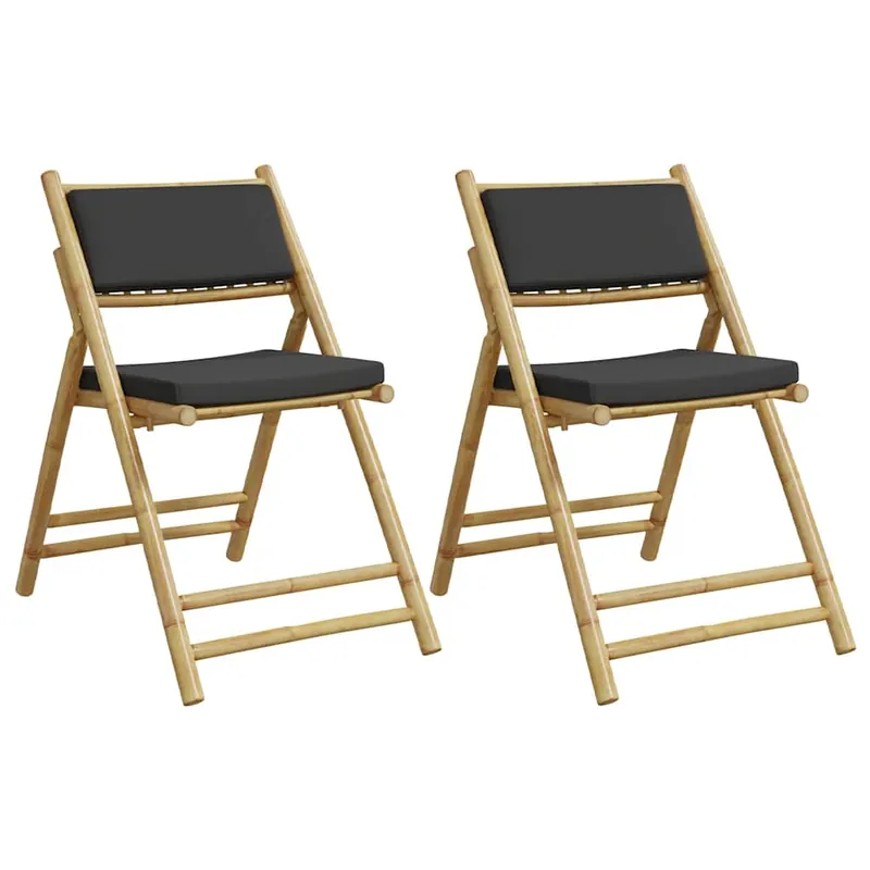 vidaXL Sillas bistro plegables de bambú 2 uds con cojines gris oscuro - Jardín