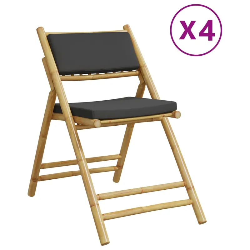 vidaXL Sillas de bistro plegables con cojines 4 uds bambú gris oscuro - Jardín