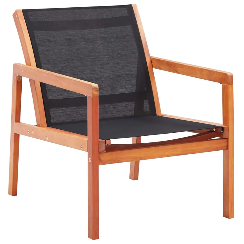 vidaXL Silla de jardín madera maciza de eucalipto y textilene negro