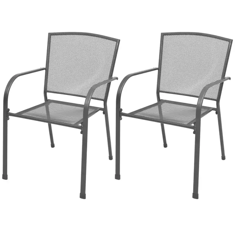 vidaXL Sillas de jardín apilables 2 unidades acero gris