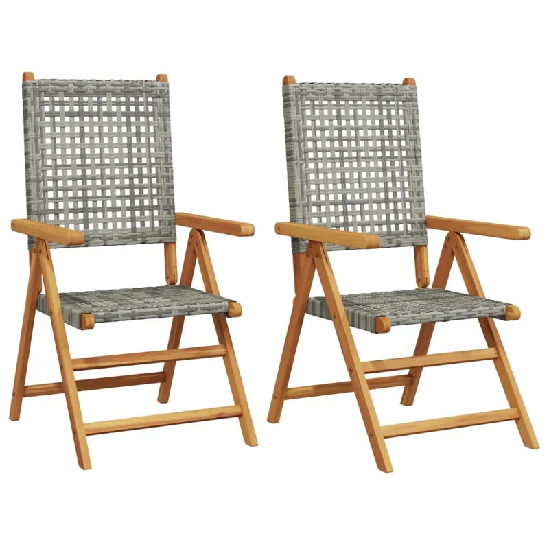 vidaXL Sillas de jardín 2 uds madera maciza de acacia y ratán PE negro