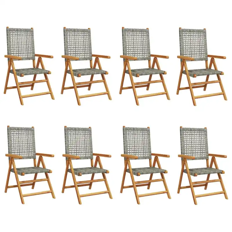 vidaXL Sillas de jardín reclinables 8 uds ratán PE madera maciza negro