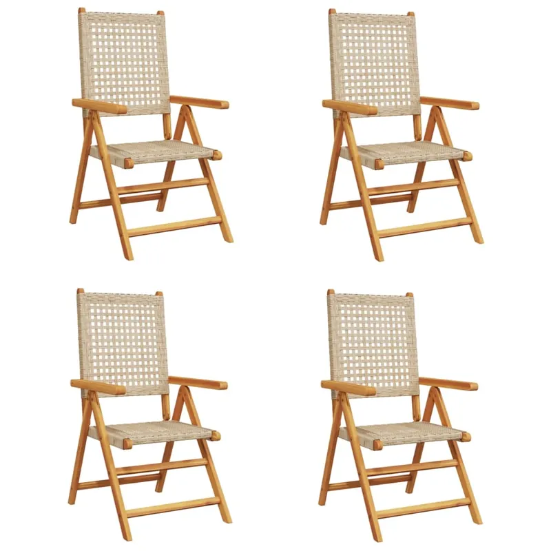 vidaXL Sillas de jardín reclinables 4 uds ratán PE madera maciza negro