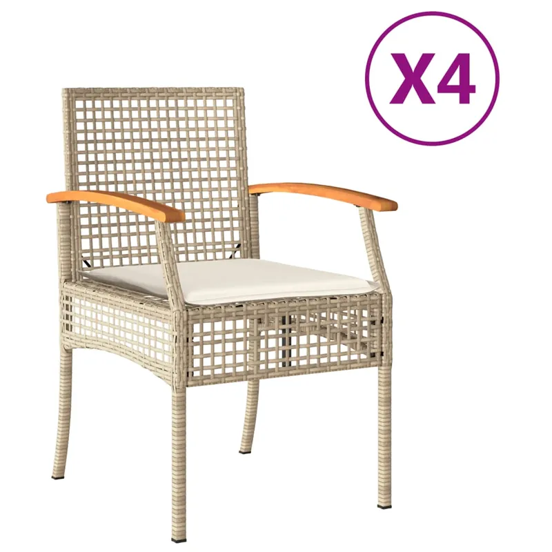 vidaXL Sillas de jardín con cojín 4 uds ratán PE gris y madera acacia