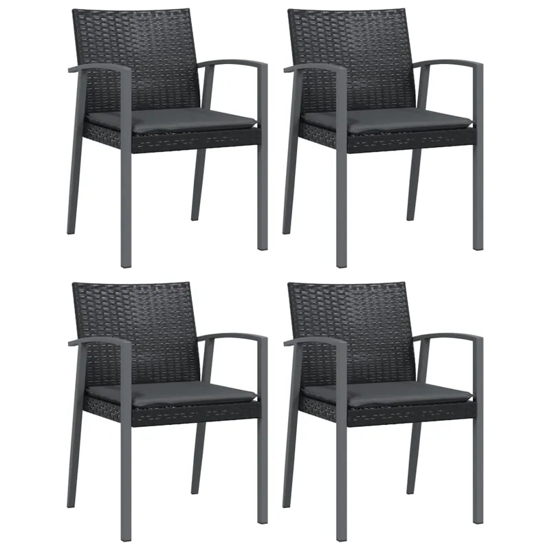 vidaXL Sillas jardín cojines 4 uds ratán sintético negro 56,5x57x83 cm