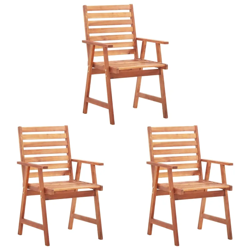 vidaXL Sillas de comedor de exterior 3 uds madera maciza de acacia - Jardín