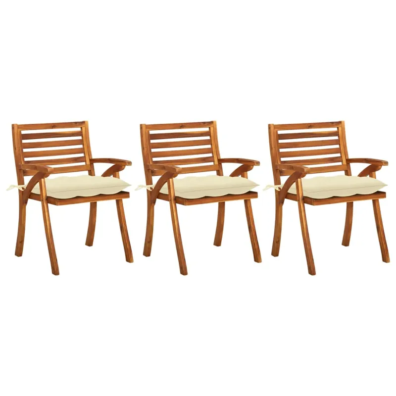 vidaXL Sillas de comedor jardín con cojines 3 uds madera maciza acacia