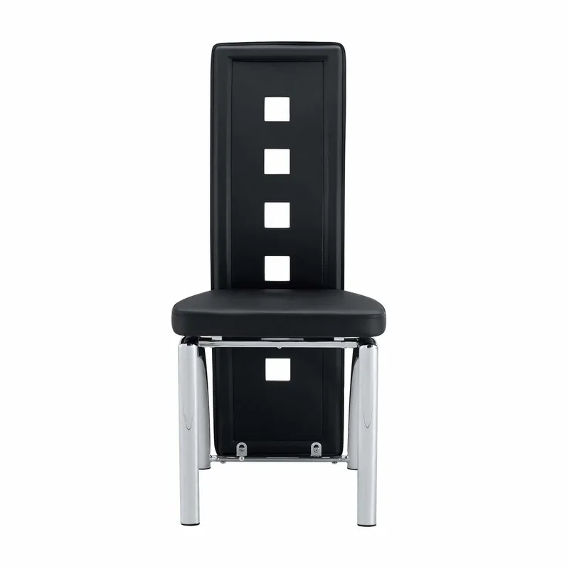 Sillas de comedor 2 piezas - Diseño europeo con patrón de agujeros, PU blanco + patas metálicas plateadas - White+Silver