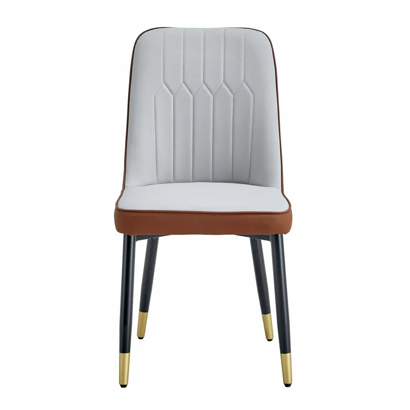 Juego de 2 sillas de comedor modernas - respaldo de PU blanco y patas de metal negro - Blanco+Negro