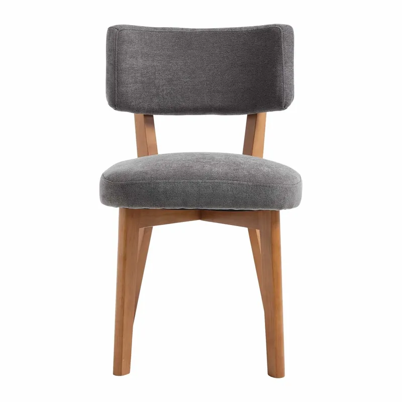 Silla de comedor 2 unidades - estilo moderno Mid-Century, asiento acolchado de tela, patas de madera maciza - beige