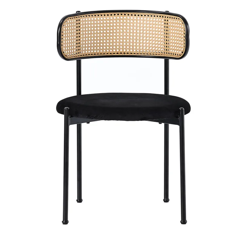 Silla comedor 6 unidades - moderna, simple, con cuatro patas de metal, silla de ratán, para salón y dormitorio - Negro