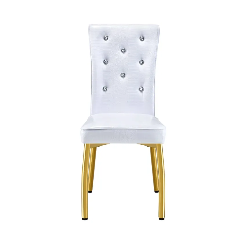 Sillas de comedor 2 unidades - Retro piel de cocodrilo, hebilla de cristal, metal dorado - Blanco
