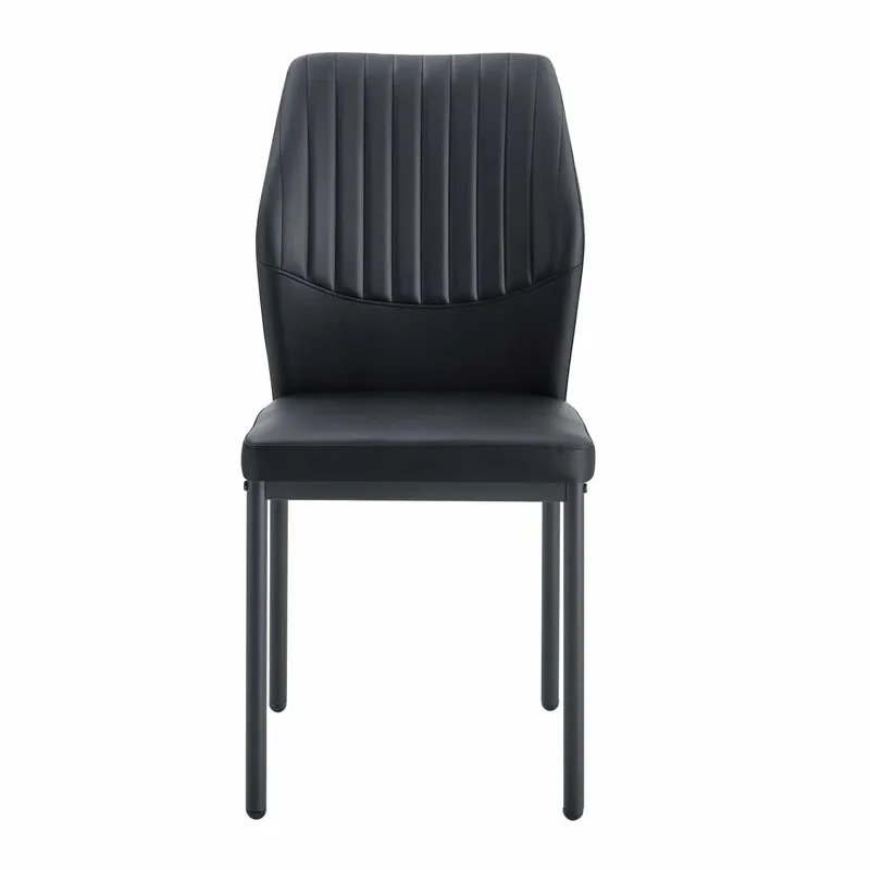 Juego de 4 sillas de comedor estilo ligero-lujoso - Respaldo marrón de tela técnica con estampado vertical + patas de metal negras