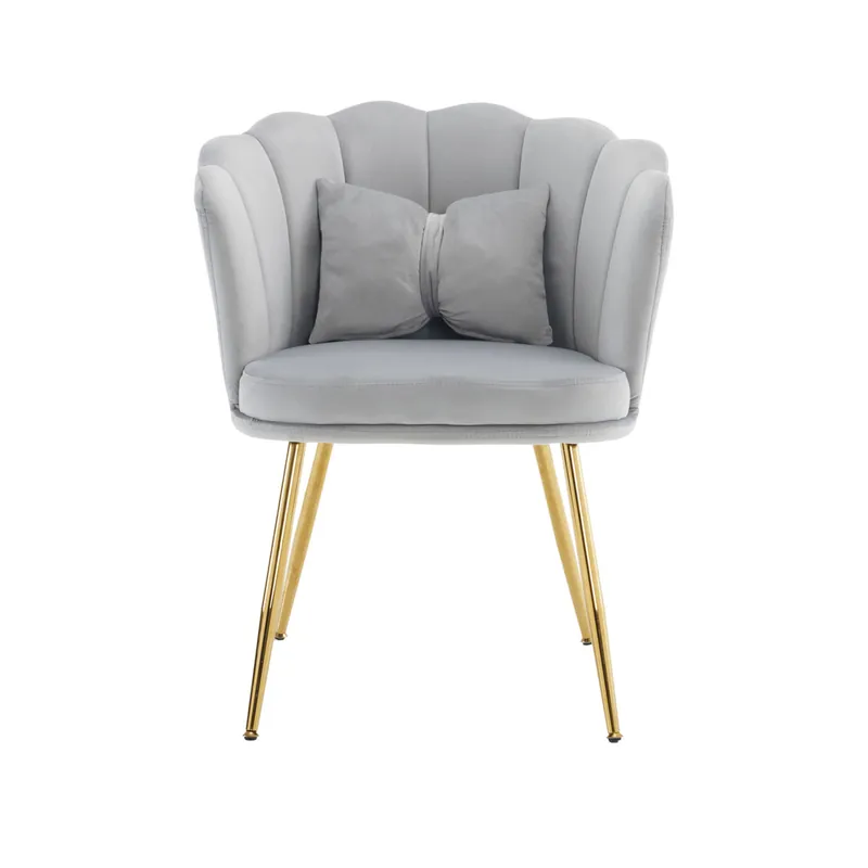 Set de 4 sillas modernas de terciopelo - Sillas de salón, sillas con respaldo en forma de pétalos, patas metálicas doradas, cojín en forma de mariposa - Beige