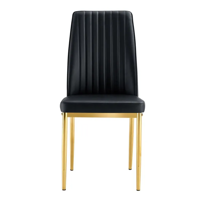 Silla de comedor 4 unidades - PU negro, patas metálicas doradas - elegante diseño Black+Gold