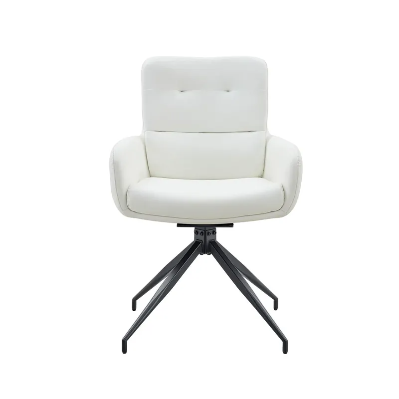 Silla giratoria 2 unidades - diseño lujo ligero, PU blanco, patas metálicas negras, 360° - blanco/negro